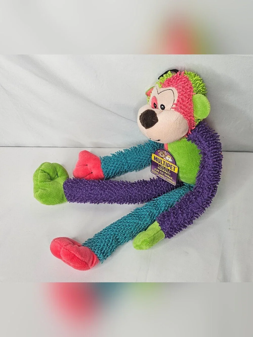 Multipet Multi-Crew Monkey Plush Dog Toy New Squeaks Long Arms Legs Tug Fetch